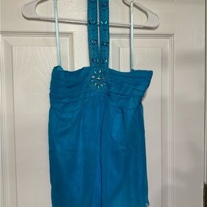 Blue Halter Dress with Embellished Strap
